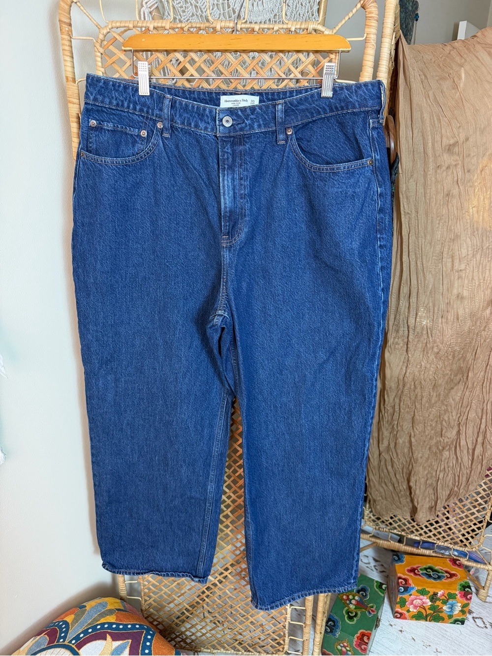 Abercrombie & Fitch Women's High Rise Loose in Deep Blue Denim Curve Love Jeans
